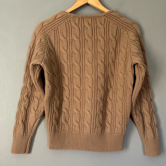 AMERICAN APPAREL V-neck Cable Knit Sweater Classic Camel Preppy Academia Prep S - Picture 7 of 9
